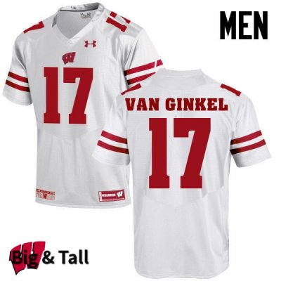 Men's Wisconsin Badgers NCAA #17 Andrew Van Ginkel White Authentic Under Armour Big & Tall Stitched College Football Jersey YO31B83RJ
